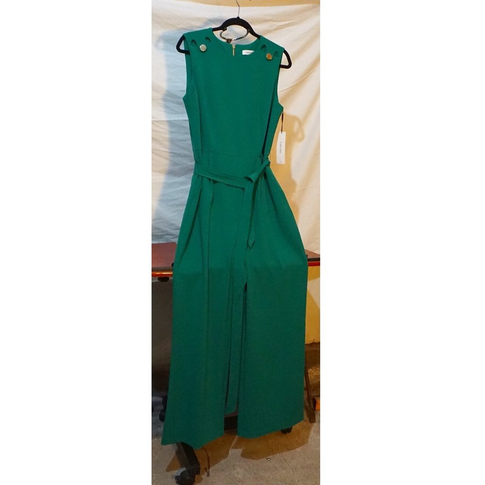 CALVIN KLEIN Green Belted Jumpsuit Long 12